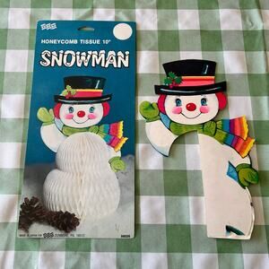 NOS Vintage Christmas Honeycomb 10 in Eureka Die Cut Snowman Waving Decor EUC